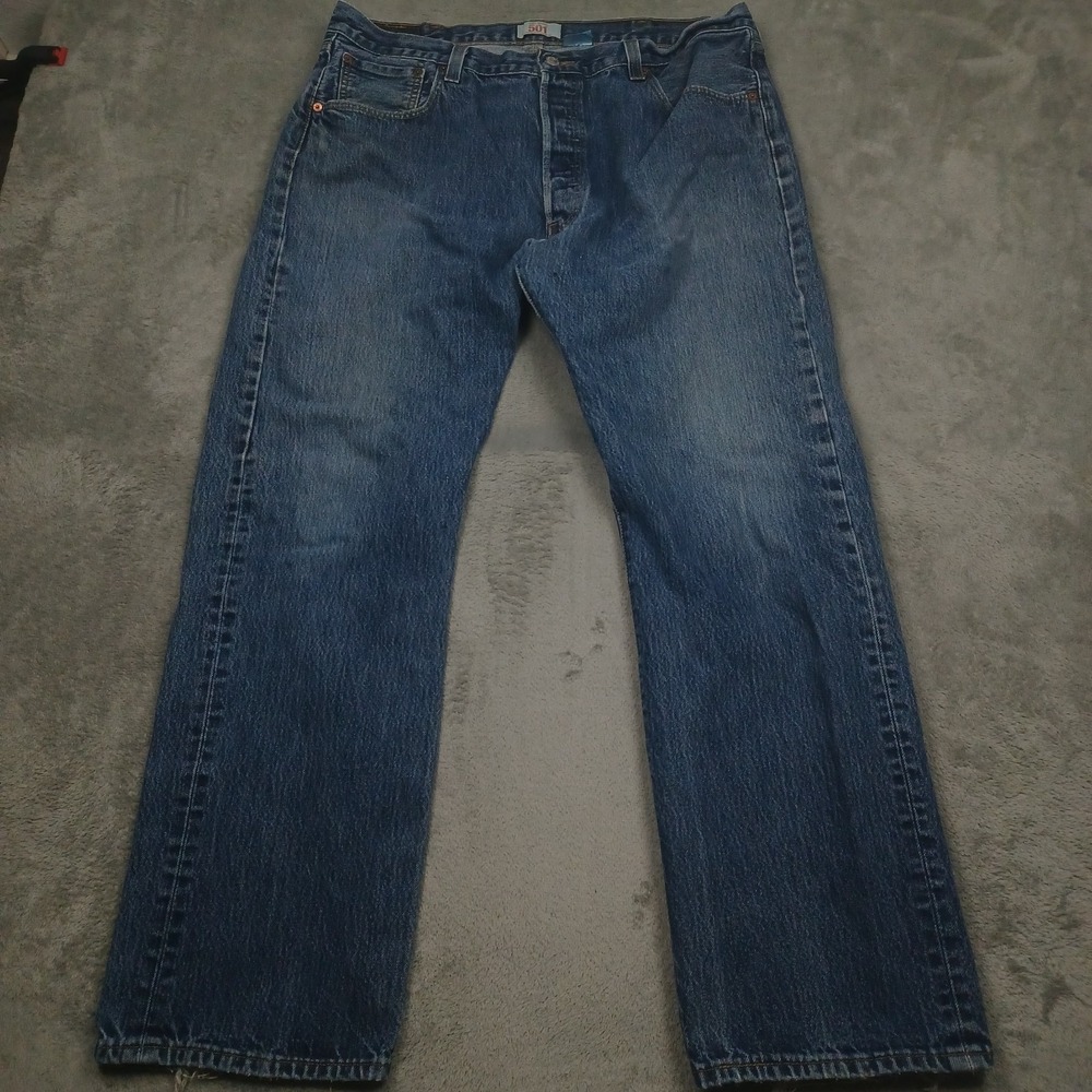Levis 501 Jeans Mens 40x32 Blue Demim Distressed Button Fly Cotton Pockets